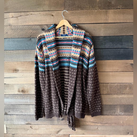 Vintage Southwestern Knit Cardigan Blanket Wrap Boho Cotton Chaps - Picture 12 of 15